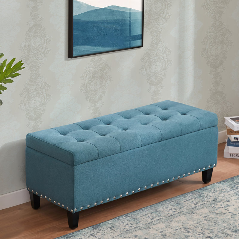Ashtin Upholstered Ottoman, Cyan