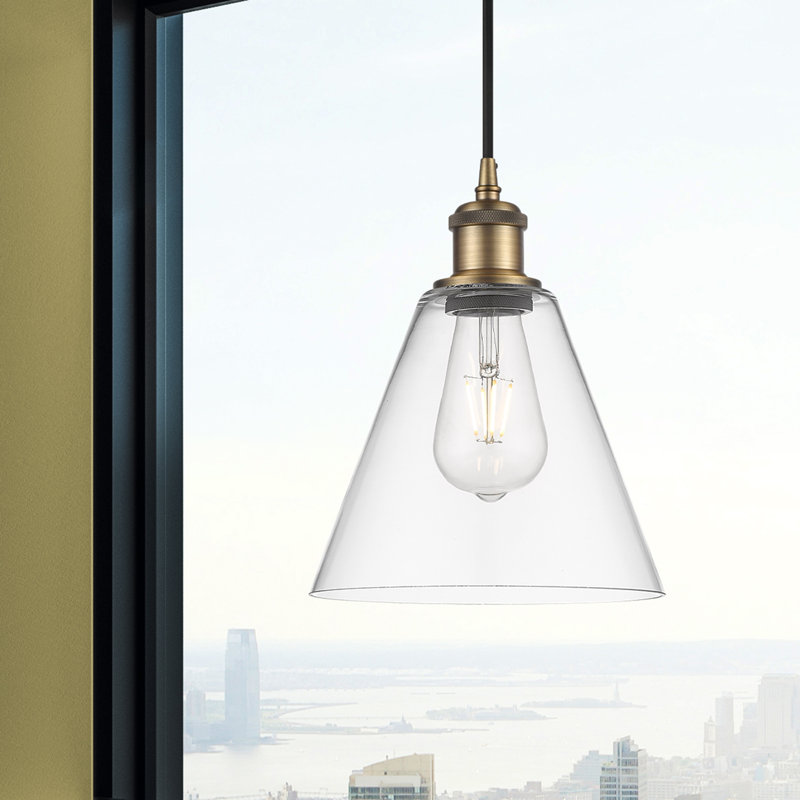 Luminaire suspendu sphérique à 1 lumière Allean, Transparent, Noir mat, H 14,75 po x l 12 po x P 12 po