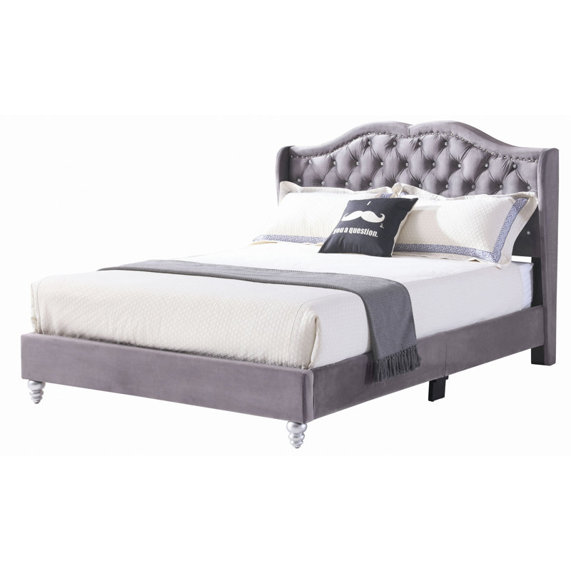 Stylish Transitional Upholstered Bed, Gray, Full