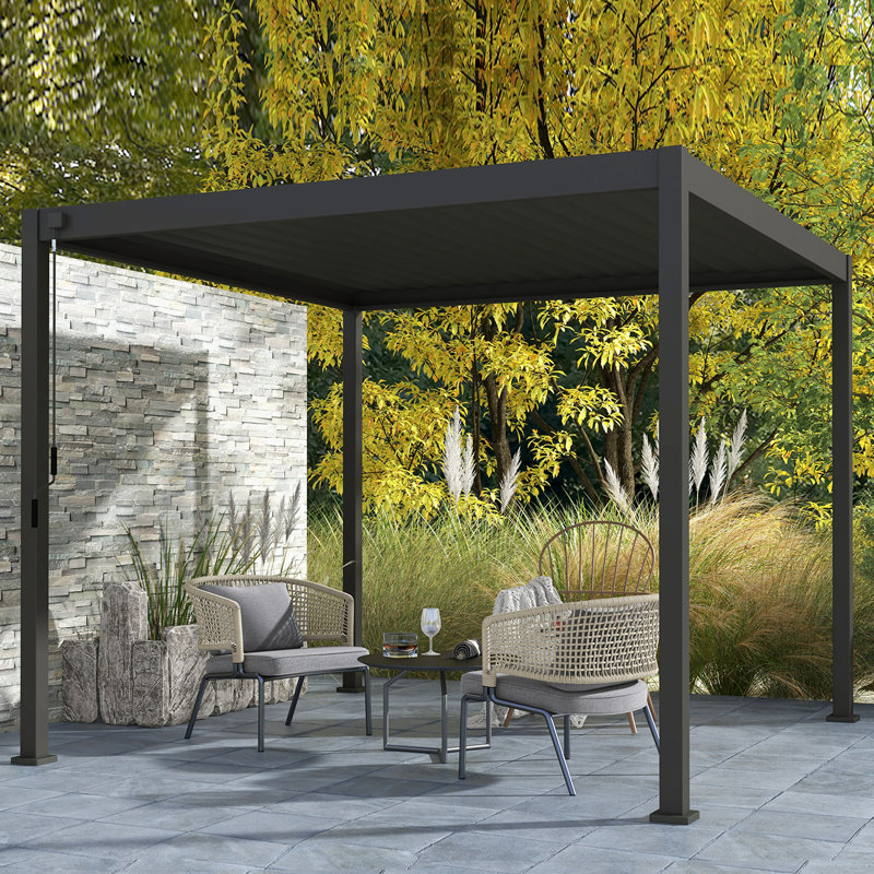 88H Metal Frame Pergola with Adjustable Louvers, 10 ft W x 10 ft D, Charcoal