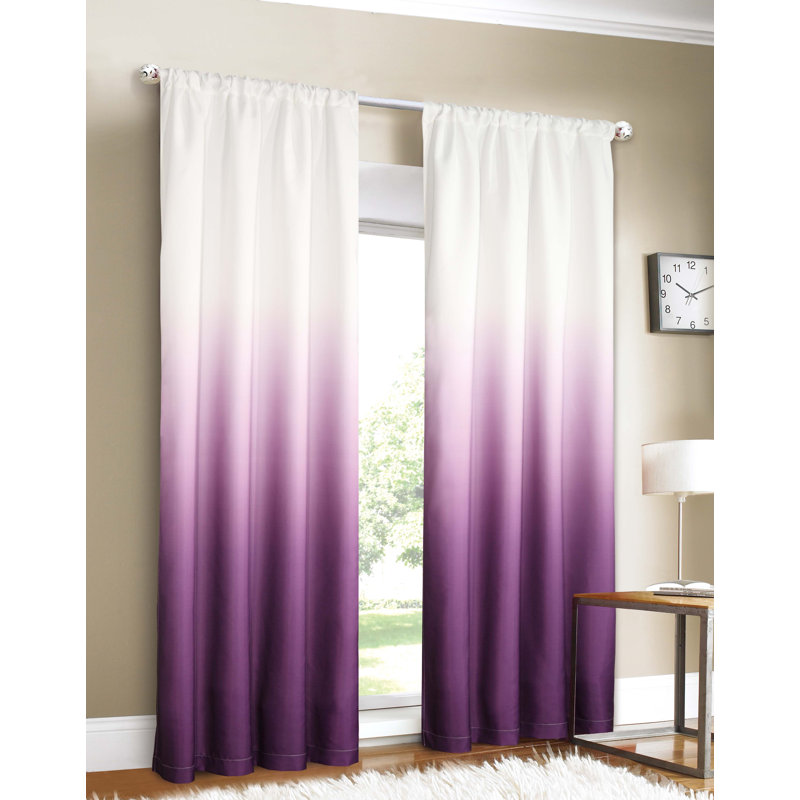 Ombre Room Darkening Curtains for Living Room 40"W x 84"L Machine Washable Panel Pair, Purple, 76"W x 84"L