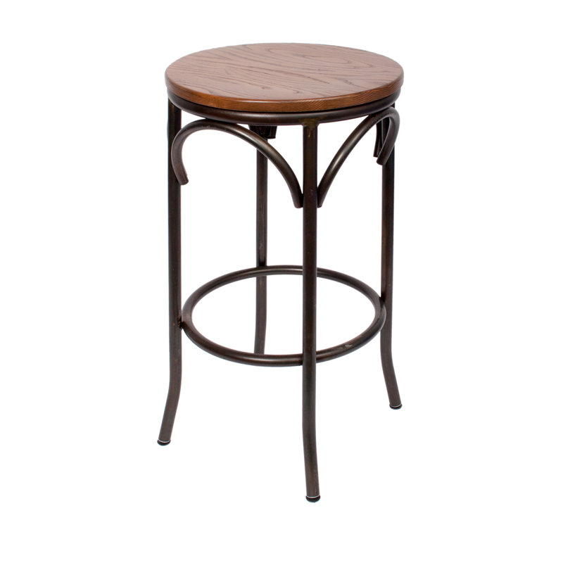 Mason Cross Back Backless Barstool, Autumn Ash Wood Seat - Steel Frame - Distressed Finish, Autumn Ash