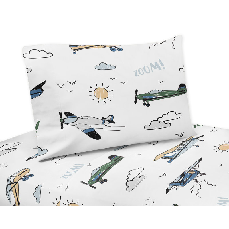 Airplane Green and Blue Sheet Set by Sweet Jojo Designs, Twin Sheet Set w/ 3 Additional Pieces