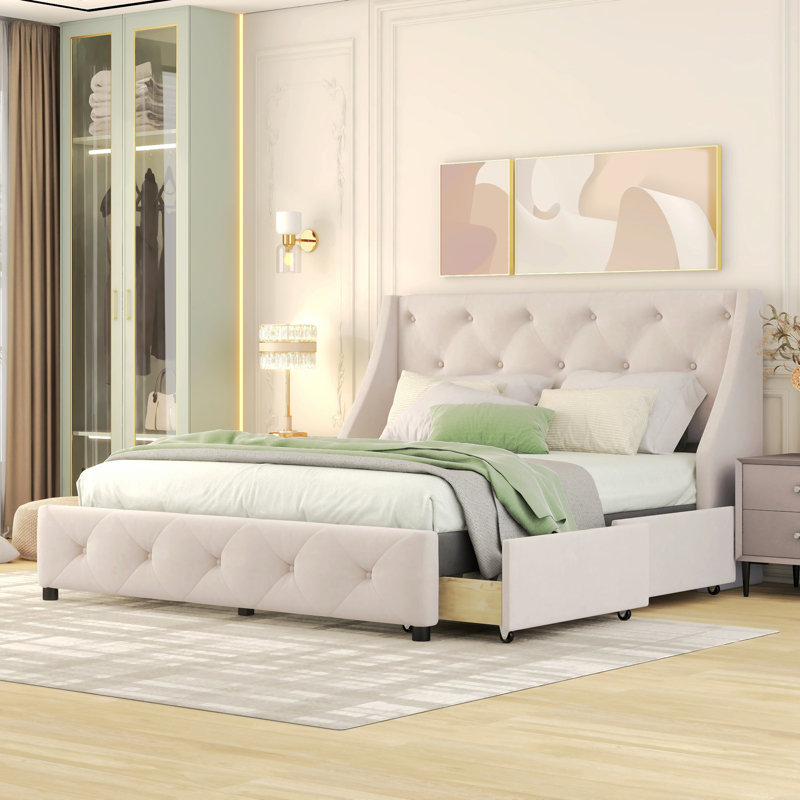 Euel Upholstered Platform Storage Bed, Beige
