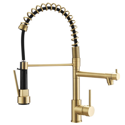 Captivating Gold Kitchen Sink Faucet With Pull Down - Dual Option, Ceramic Filler, Modern Outlook Easing 360 Swiveling Usefulness, Single Lever, Brass Durableness