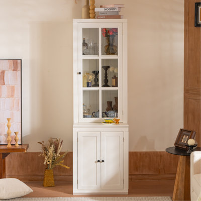 Tall Freestanding Pantry Cabinet With Glass Door & Lattice Window, Farmhouse Display Cabinets With Storage, Hutch With Double-Action LH&RH Door For Ha by One Allium Way