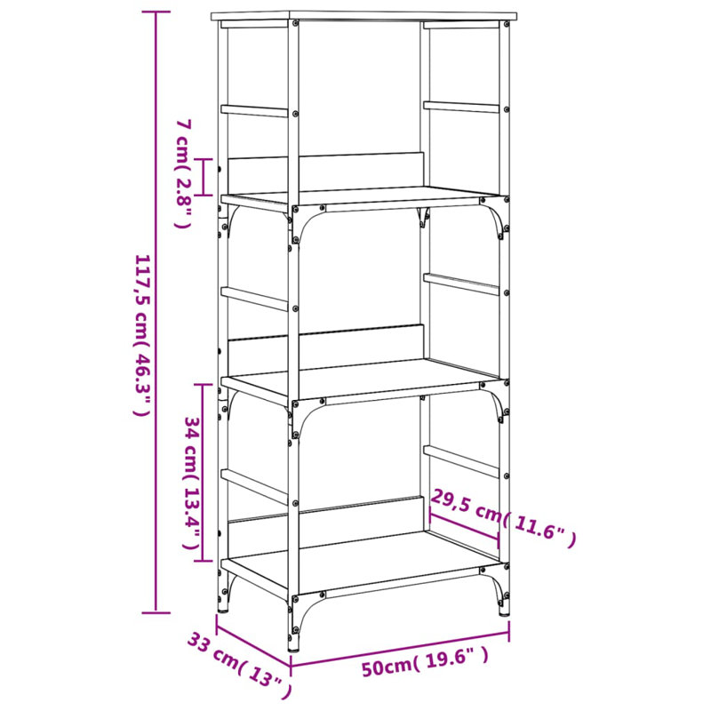 Holweg 50cm W Steel Standard Bookcase, Smoked Oak, (3 Shelves) 117.5 cm H x 50 cm W x 33 cm D