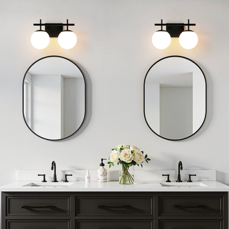 2-Light Vanity Light For Bathroom Mirror Up/Down Mount With Glass Shape, Matte Black