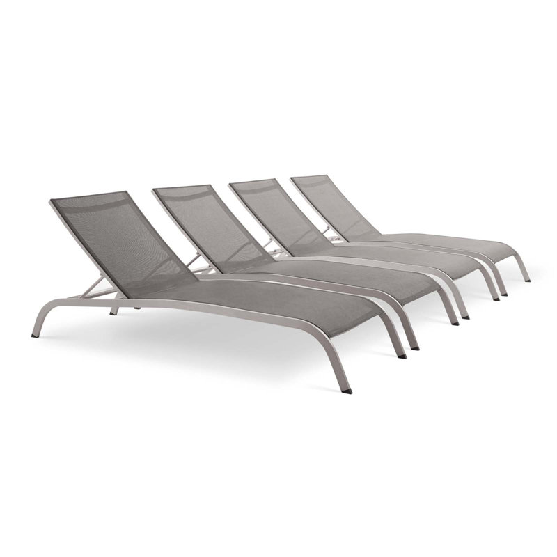 Havenside Home Wendu Outdoor Patio Mesh Chaise Lounge Chairs (Set of 4) by Modway, Gray