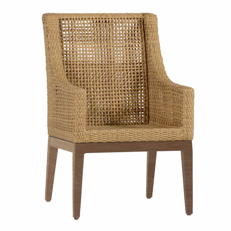 Peninsula Patio Dining Armchair with Cushions, Welt, Natural White, Raffia/Sandalwood