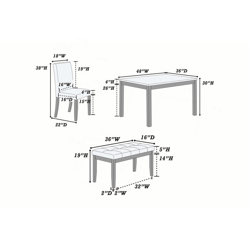 Ensemble de salle à manger 5 pièces avec chaises et banc en blanc
