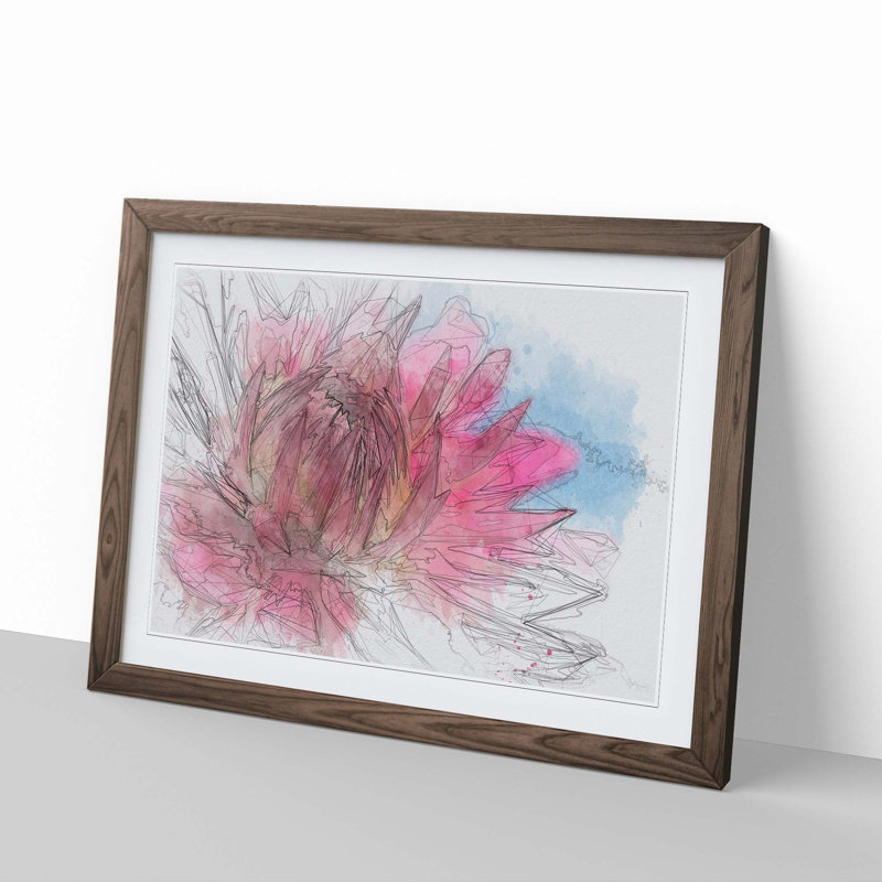 Pink Flower in Abstract - Framed Print, 50cm H x 76cm W x 2cm D, Walnut