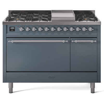 ILVE Nostalgie II, cuisinière à double combustible de 48 po, 8 brûleurs, plaque chauffante