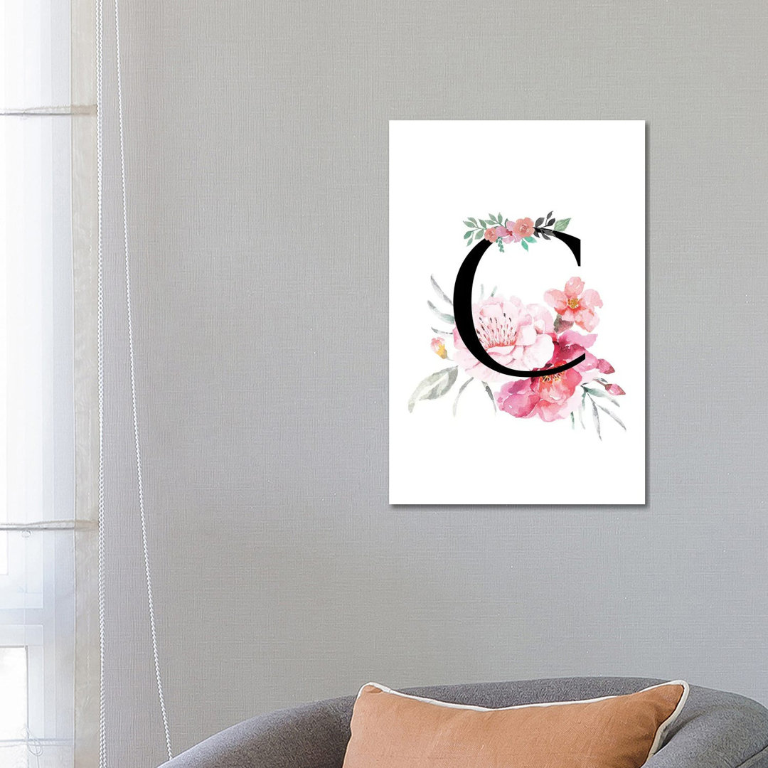 Monogramm mit der Initiale "C" und Aquarellblumen von Page Turner - Giclée-Leinwand mit Galerieeinband