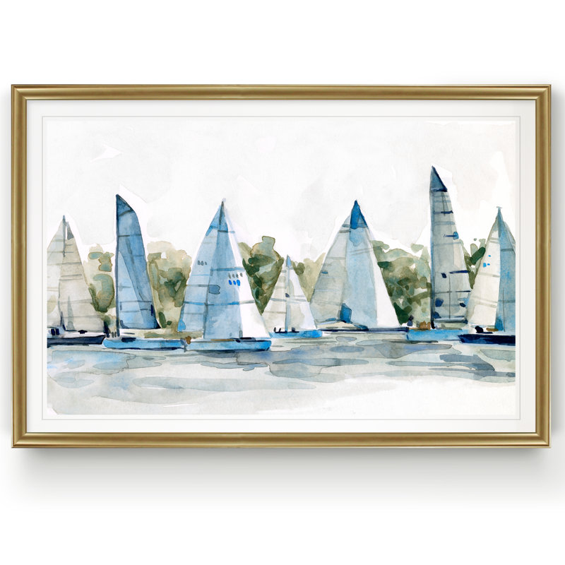 Pastel Marina I - Matted and Framed Under Acrylic Glass, Large Living Room Wall Art, 18.5" H x 24.5" W x 1.5" D, Gold Framed