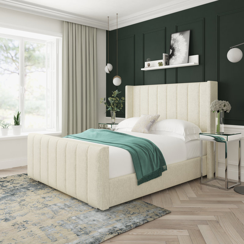 Aspen Chenille Upholstered Ottoman Bed Frame, Cream, Kingsize (5')