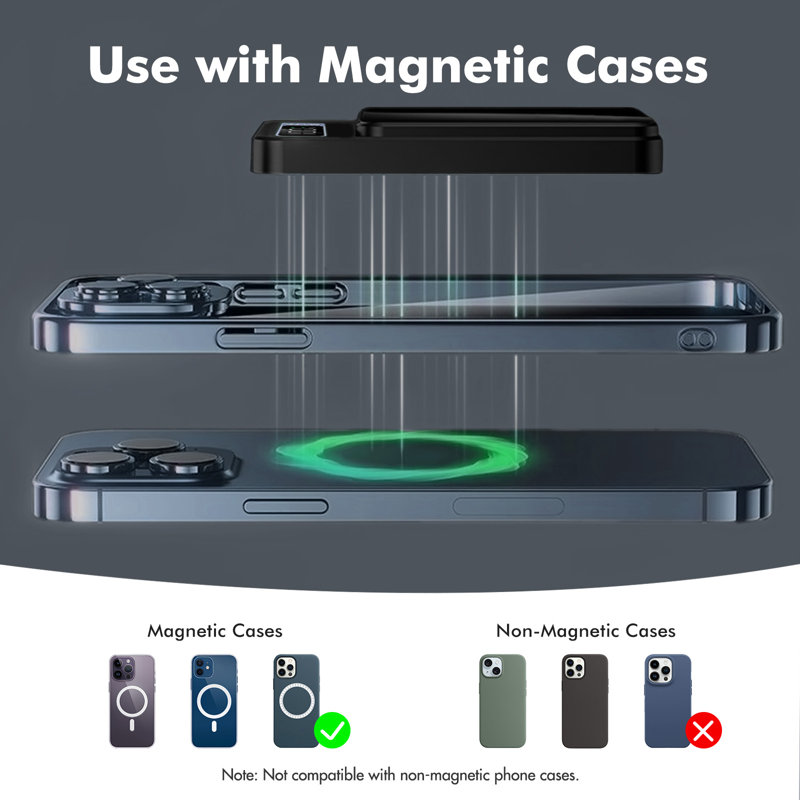  Chargeur sans fil portable avec affichage DEL de puissance, batterie de téléphone 10000 mAh 22,5 W, banque de puissance magnétique sans fil 2 en 1 convenant aux batteries de secours d'urgence pour voyage en plein air, noir