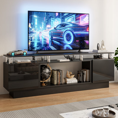  Meuble télé 70 po pour téléviseur moderne jusqu'à 70 po, meuble multimédia moderne à 2 niveaux avec rangement et armoire pour salon