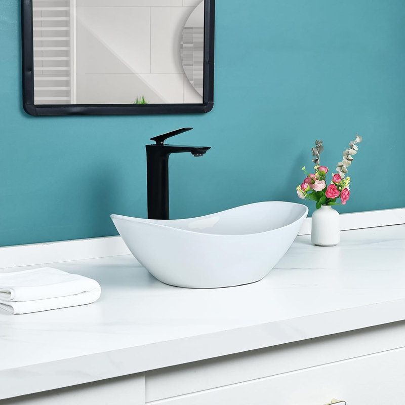 Davivy 16.5'' X 11.0'' White Oval Vessel Sink With Pop Up Drain Small Oval Bathroom Vessel Sinks