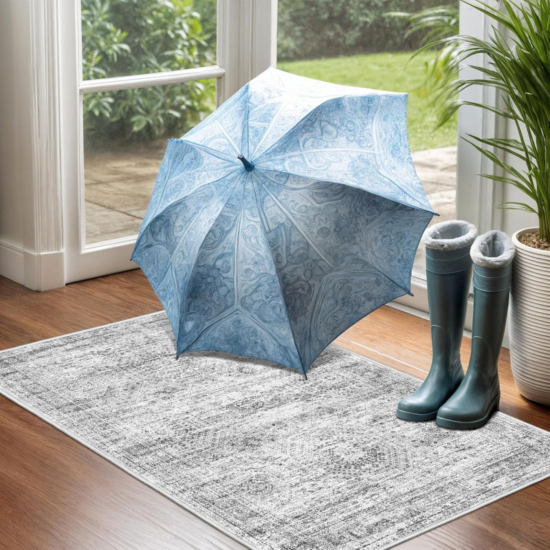 Tapis lavable rétro antidérapant (gris), Rectangulaire 2 pi x 3 pi