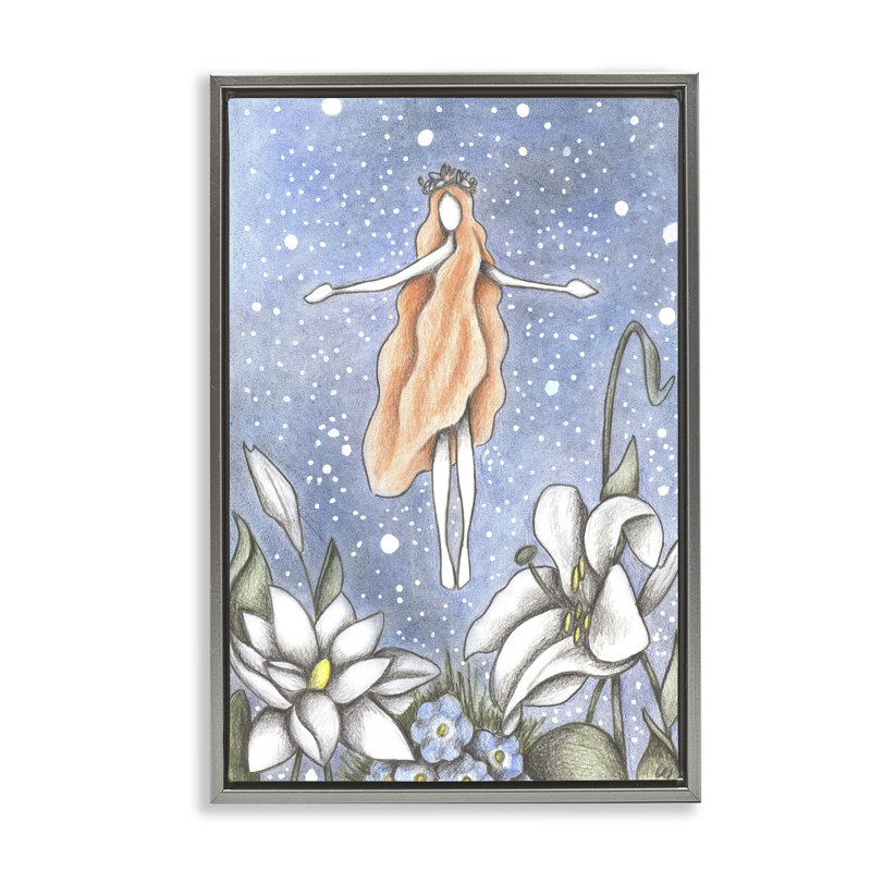 Cadre flottant Mystical Garden Fairy Sparkle, design par Cecilia Battaini, H 31 po x l 21 po, Cadre flottant gris lustré