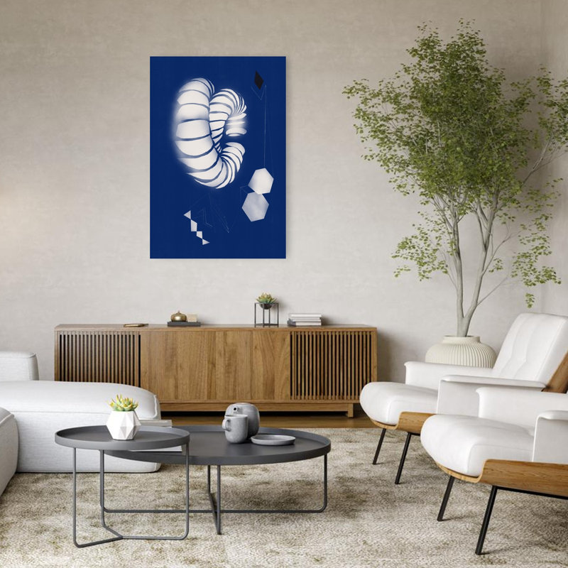 «Blue Geometric Spiral Abstract Contemporary Geometric Landscape Nature», reproduction d'art murale, H 48 po x l 32 po