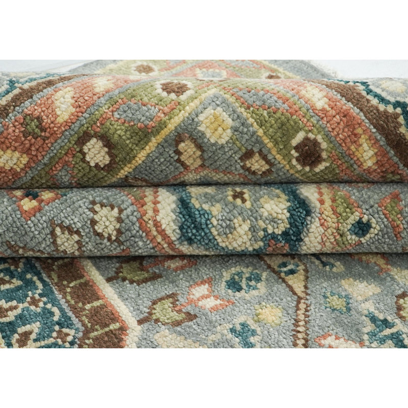Tapis traditionnel vert en laine noué à la main 9 pi 11 po x 14 po Oushak, Rectangle 9 pi 11 po x 14 pi, Orange