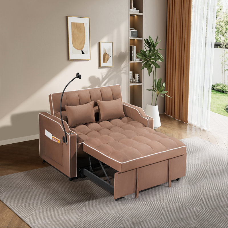 1 canapé-lit pliable polyvalent en 3 longueurs, 1 canapé-lit moderne en suède, un dossier réglable et un port USB, un cendrier et un support pour téléphone pivotant