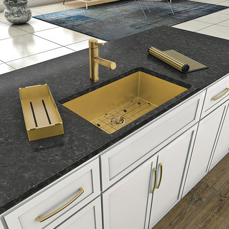 Noah Plus 29" x 18" Stainless Steel Single Bowl Dual Mount Sink Set, Brass