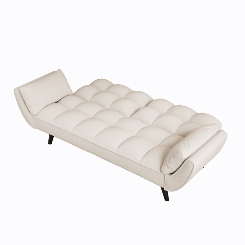Kuebbing 74'' Velvet Tight Back Convertible Sofa, Beige Velvet