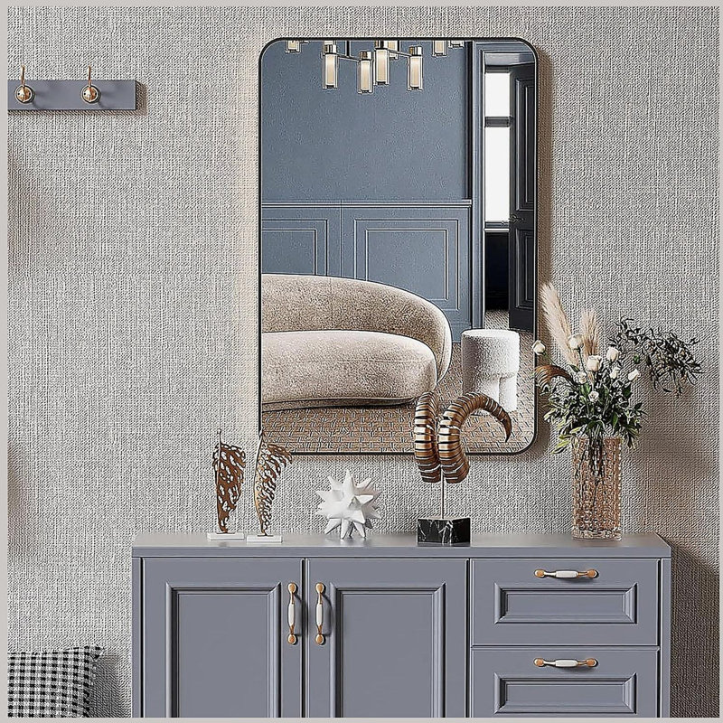 24x36 Inch Black Metal Framed Rectangular Bathrrom Mirror for Wall, Black
