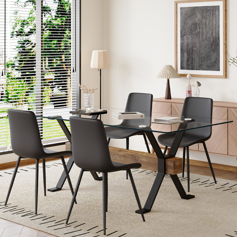 5-Piece Glass Top Dining Table Sets Black