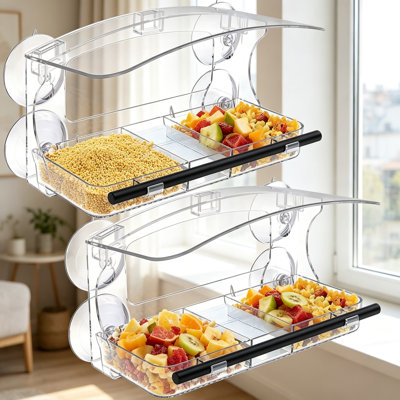 Window Bird Feeder 2 Pack With Strong Suction Cups, Clear Viewing Wild Bird Feeders For Outdoors With Drain Holes And Detachable Seed Trays