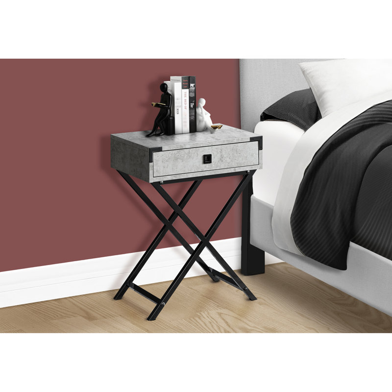Table d'appoint polyvalente avec base en métal noir et pieds compacts en stratifié gris