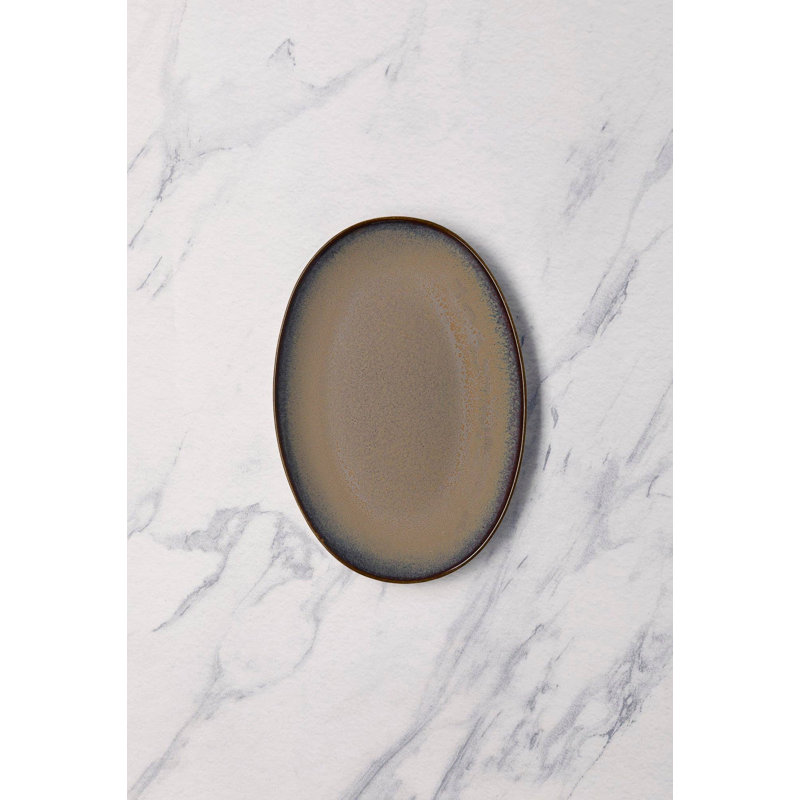 Assiette ovale en porcelaine SPLASH BEIGE | Plateau ovale à coupe vitale | Va au micro-ondes et au lave-vaisselle