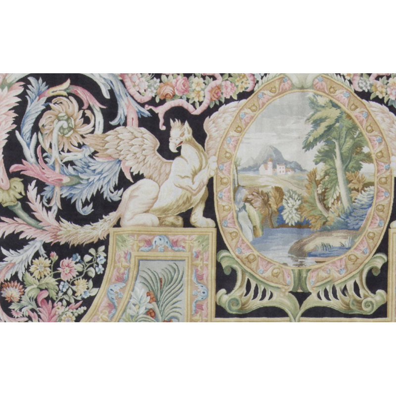 Hand-Knotted High-Quality Ivory and Black Area Rug
