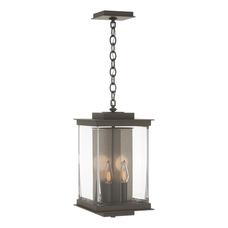 Lanterne suspendue d'extérieur 18 po H 4 po Kingston, Or doux translucide, Fumée noire côtière