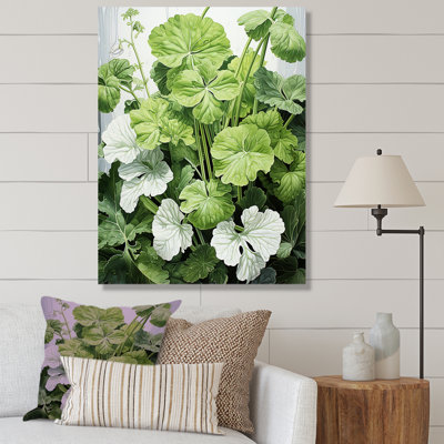 «Minimalisme blanc et vert géraniums I» sur toile