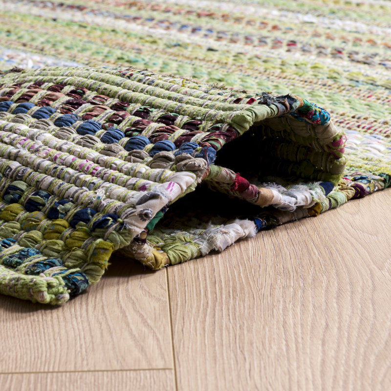 Tapis rayé en coton tissé à la main Vesey, Carré 6 pi