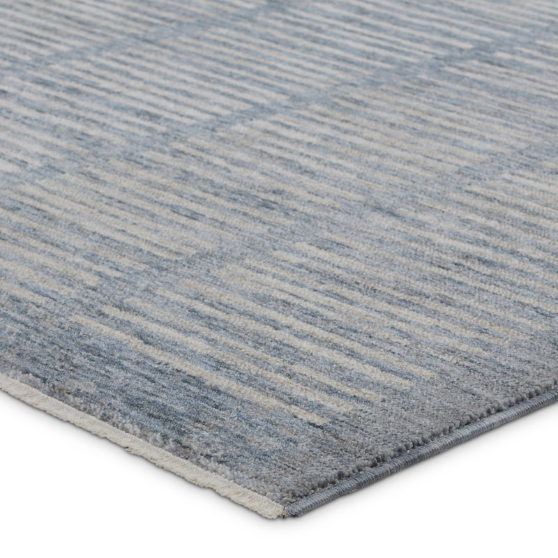 Tapis bleu / gris clair en polyester tissé à la machine, Rectangle de 5 pi x 8 pi