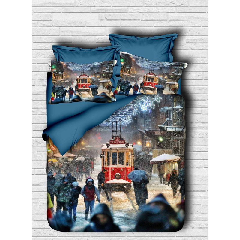 Ensemble de housse de courtepointe Luxury King, 100% polyester de polyester et coton, 98,4 po x 78,7 po | Conception imprimée en 3D, fermeture à glissière, lavable à la machine, 140 fils par pouce carré | Élégantes couleurs bleu foncé et blanches, douces et durables