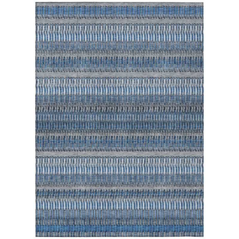 Tapis extérieur lavable rayé bleu et ivoire 3 pi x 5 pi