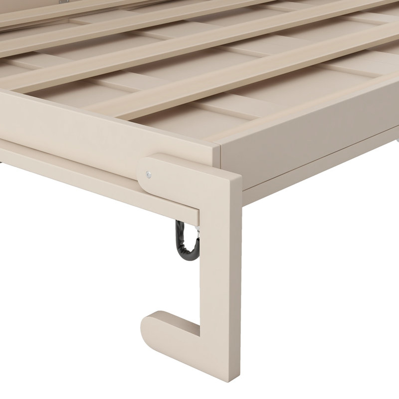 Grand lit escamotable avec armoires de rangement, beige