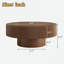 Table basse ronde avec rainures, plateau de table épais et base cylindrique