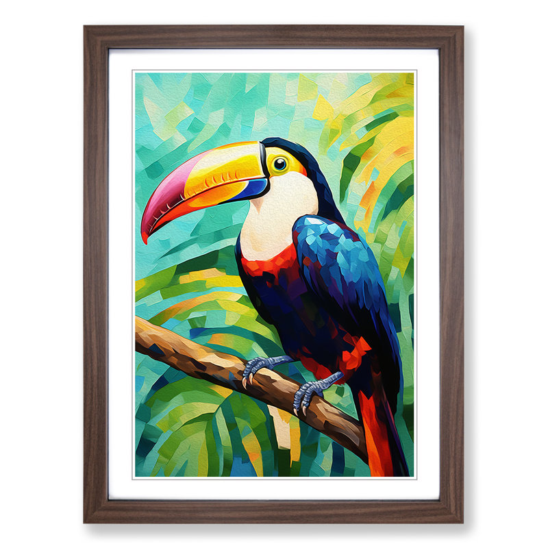 Toucan Abstract - Single Picture Frame Print on Wood, 64cm H x 46cm W x 2cm D, Walnut