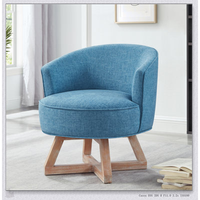 Chaise pivotante en lin classique avec rotation à 360 ° et base en bois massif, pour le salon, la chambre à coucher ou le bureau