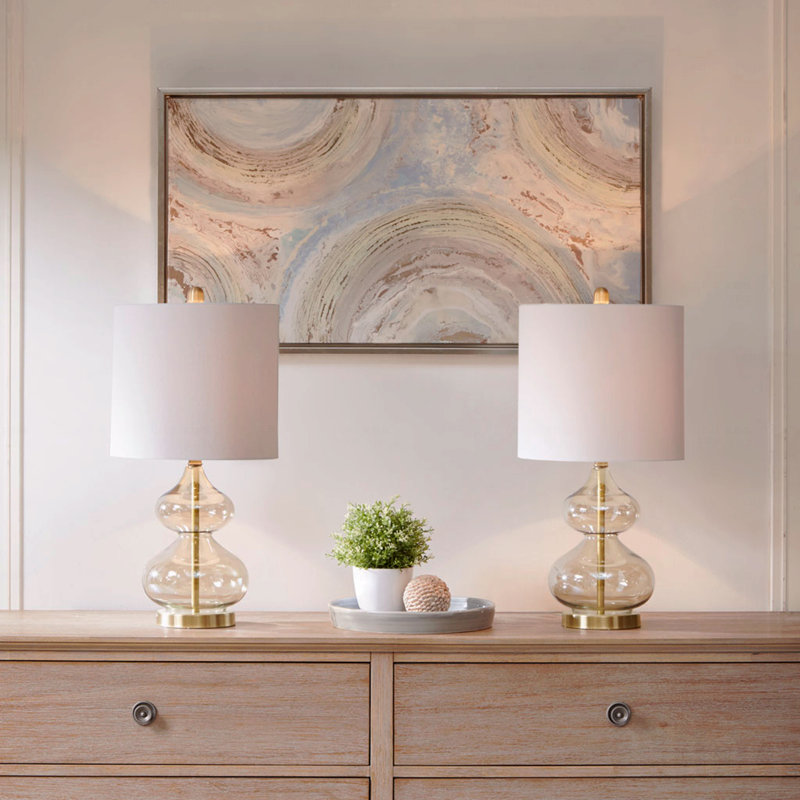 Table Lamp  - Curved Glass Accent Material, Set Of 2, Gold