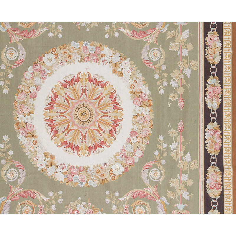 Hand-Knotted High-Quality Green and Brown Area Rug