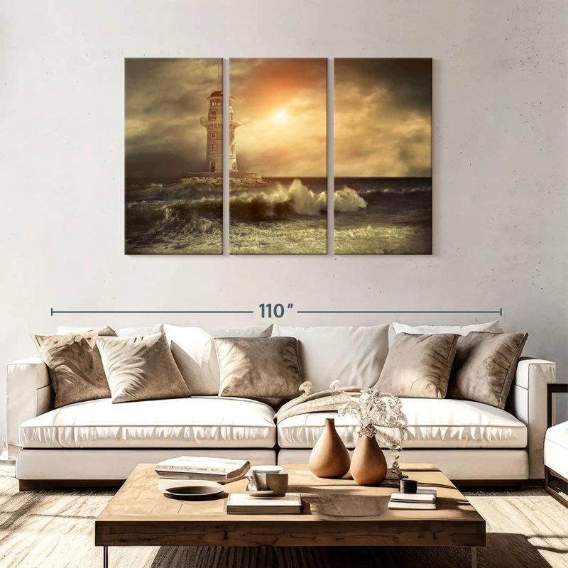 Lighthouse sunset storm Aletra, H 48 po x l 74 po