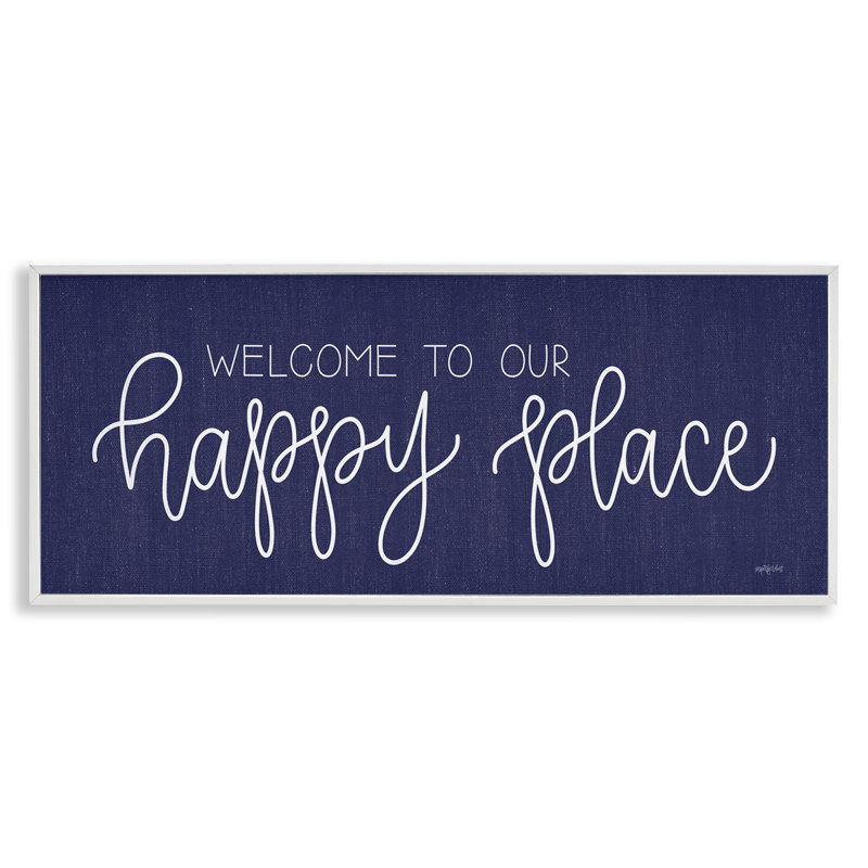 «Welcome Happy Place» par l'imperfect Dust, Estampe numérique encadrée blanc bord de mer, H 13 po x l 30 po